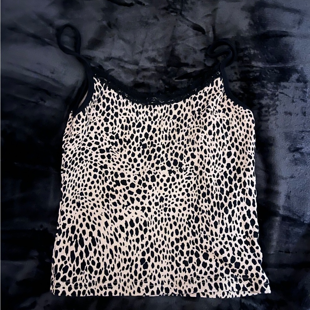 Brandy Melville Black and Cream Leopard Tank Top